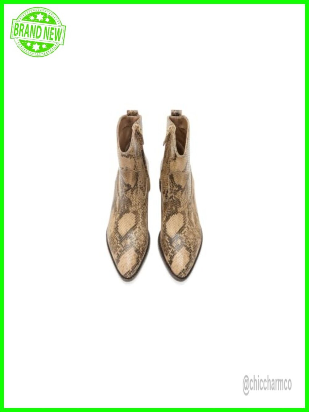 Python-Embossed Leather Ankle Booties Pointed Toe Block Heel - Picture 2 of 6